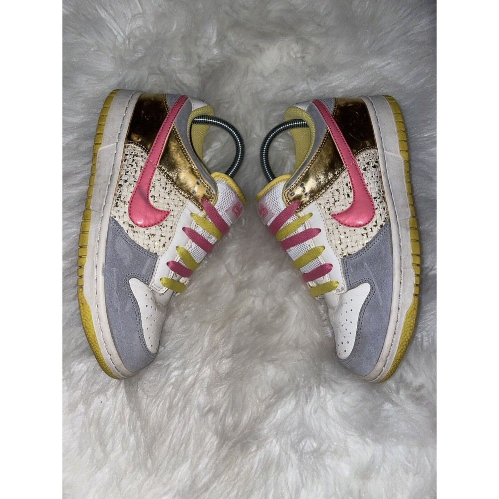 Nike Dunk Low 2007 Women’s 6.0 Shoes White Metallic Gold Pink 314141-162 Sz 7.5